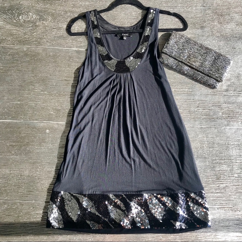 Express Black/Silver sleeveless‎  Cocktail Dress